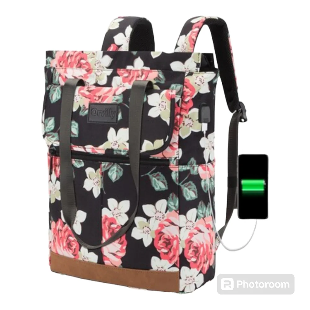 Orvilly Cottagecore Laptop Tote Backpack with USB  Charging Port